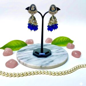 Silver Hub regal mustard gold kundan jhumka earrings with pearl detailing