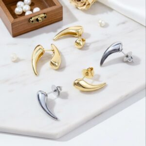 Silver Hub metallic horn stud earrings (gold & silver set)