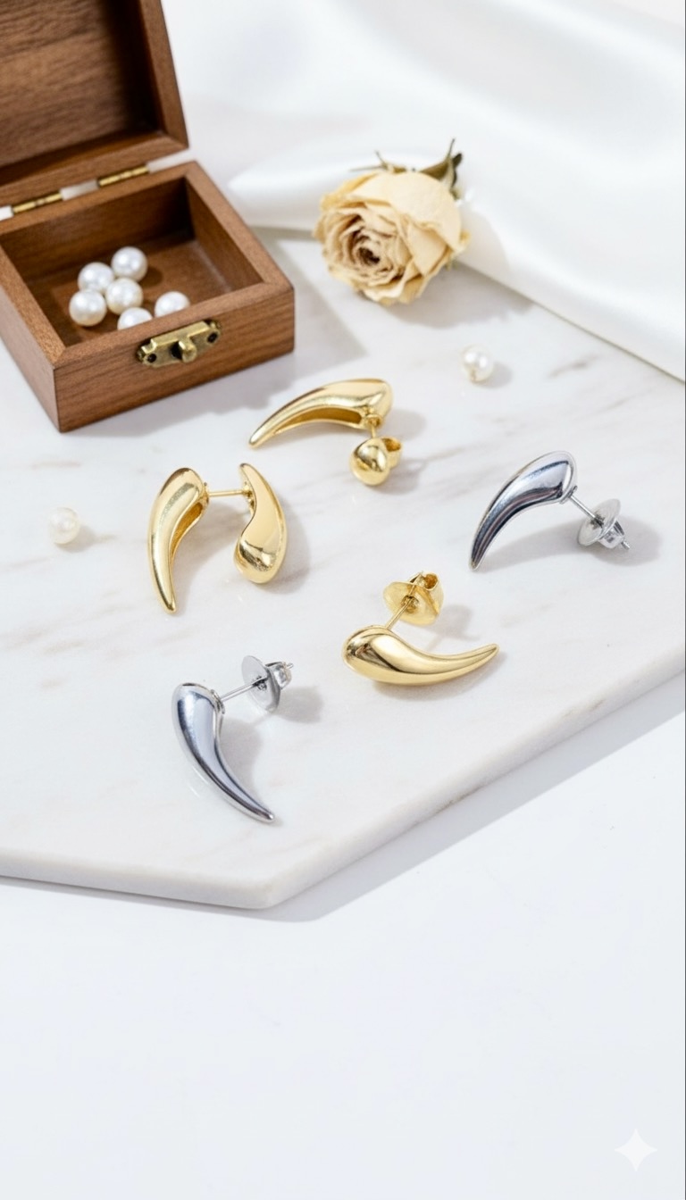 metallic horn stud earrings (gold & silver set) metallic horn stud earrings (gold & silver set)