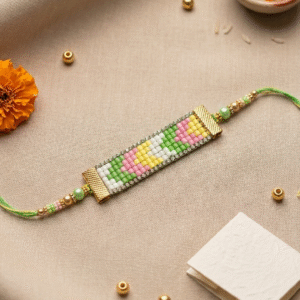 pastel mosaic woven beaded rakhi