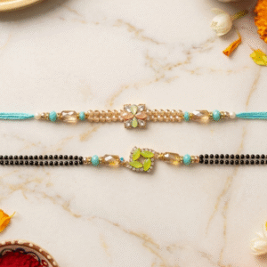 pastel floral gemstone bhaiya bhabhi rakhi set