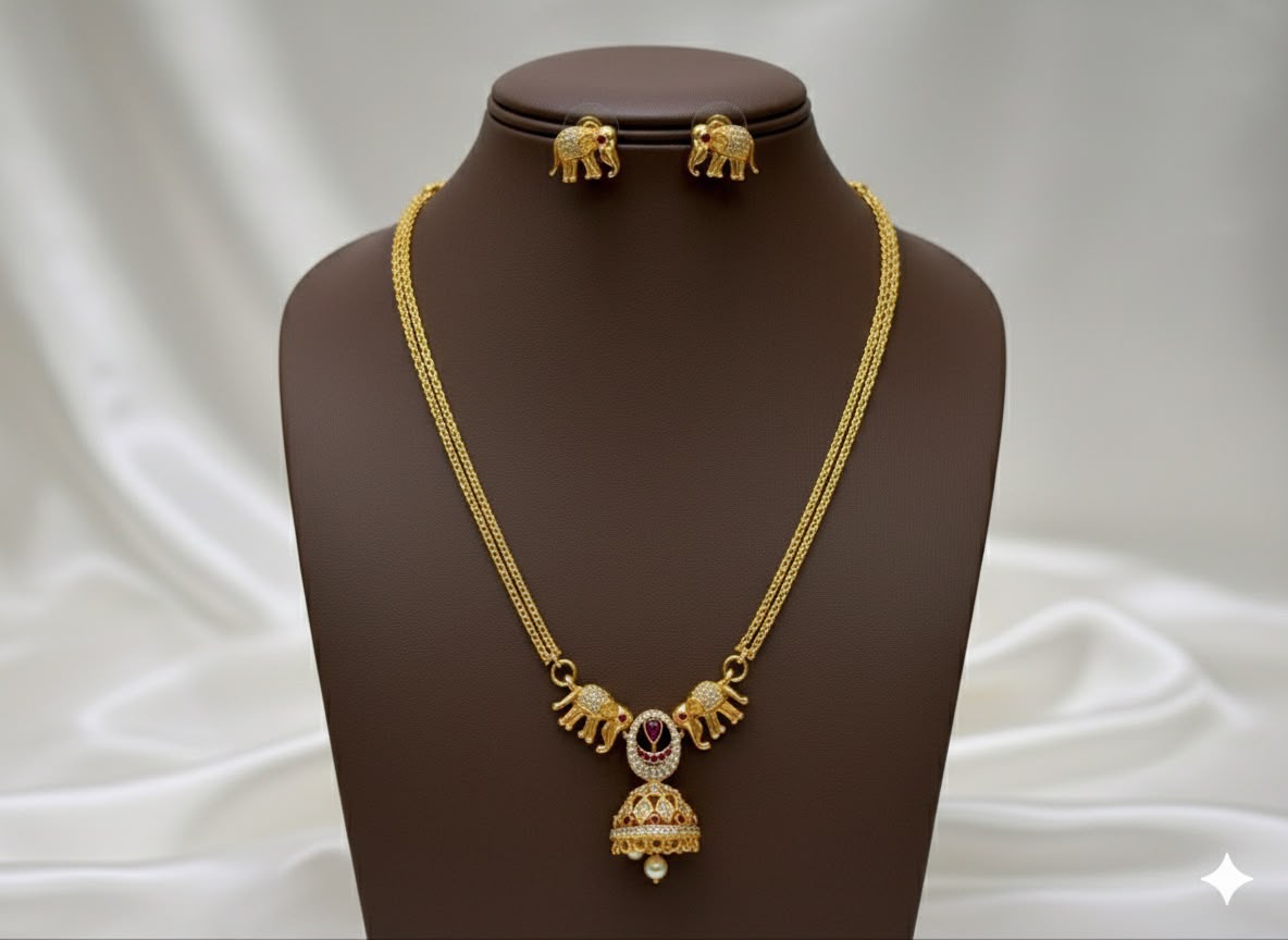 royal elephant pendant necklace set – gold toned necklace with jhumka pendant & stud earrings royal elephant pendant necklace set – gold toned necklace with jhumka pendant & stud earrings