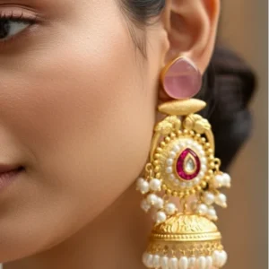 pink meher kashmiri earrings